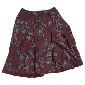 Brown/Teal Embroidered Flower Skirt